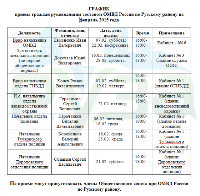 График работы полицейского